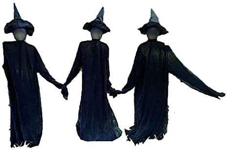 Rifuli Outdoor Rasen Haus Halloween Dekoration Sprachsteuerung Induktion Leuchtend 3 Personen Hände halten Hexe (Schwarz)