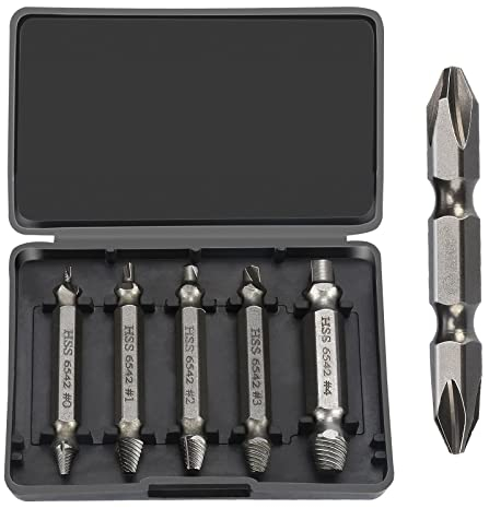 Lot de 6 extracteur de vis pour enlever les vis endommagées et usées dans une boîte en plastique pratique - Fabriqué en HSS