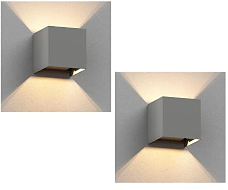 ledscom.de 2 Stück Wandleuchte CUBEL für außen, grau, IP65, Up & Downlight, quadratisch + LED Lampe 501lm, warmweiß