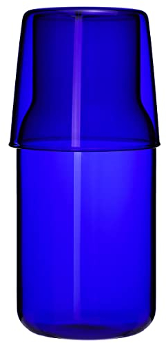 Sizikato Carafe à eau en verre bleu foncé de 425,2 g avec gobelet.