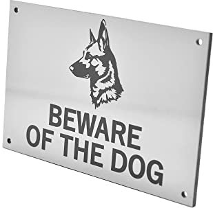 Beware of the Dog (German Shepherd) - Easy to See Warning, Indoor/Outdoor Notice, Deterrent Sign (Silver)