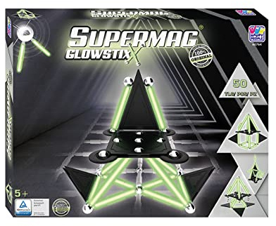 Happy People Supermag GlowStix Magnetisches Konstruktionsspielzeug Magnetische Bausteine Magnetspiel Spielset Bausteine Sticks Lernspiele Ergänzungs-Set (Supermag GlowStix - 50 Teile)