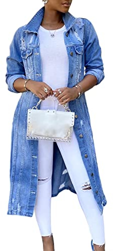 SOMTHRON Giacca in jeans da donna, vintage, oversize, con risvolto, Blu4, XXL