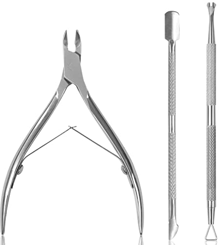 Sularpek Pinces à Cuticules avec Coupe Cuticule, 3 in 1 Repousse Cuticule, Professionnel en Acier Inoxydable Outils de Manucure Pédicure pour Les Ongles et Les Ongles des Pied (Argent)