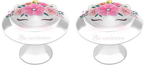 Pt'amour Round Crystal Glass Drawer Pulls Decorative Cabinet Knobs Stainless Steel Furniture Door Knobs Multi Design 2 Pack Flowers Pink Unicorn