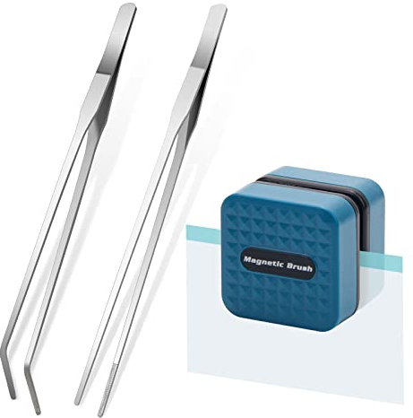 Catcan Mini Aquarium Glass Cleaner Magnet Brush with 2 PCS Tweezers, Magnetic Aquarium Scrubber Magnetic Algae Scraper for Fish Tank Glass Cleaning Tools