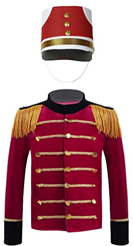 Agoky Jungen Nußknacker Prinz Jacke und Hut Kinder Zirkusdirektor Cosplay Kostüm Weihnachten Fasching Karneval Outfits Rot A 170-176