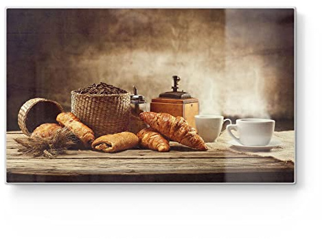 DEQORI Frühstücksbrett Glas | klein 23x14 cm | Motiv Französisches Frühstück | Design Schneidebrett für Küche | Frühstücksbrettchen antibakteriell & rutschfest | Glasplatte & Servierplatte