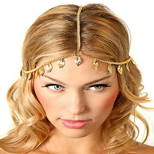 Wendalern Gold Braut Kopf Kette Boho Blatt Hochzeit Stirnband Geschichtet Stirn Kette Kopfbedeckungen Vintage Mehrschichtige Quaste Blätter Stirnband Zigeuner Kostüm Haarschmuck Für Frauen Mädchen