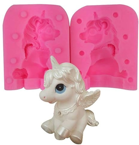 KXJHY Moldes de silicona de unicornio 3D para fondant, pasteles, gelatina, pudín, chocolate, cubitos de hielo, molde para repostería, dulces, herramientas de decoración para tartas