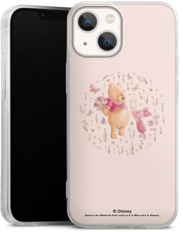 Slim Case extra dünn kompatibel mit Apple iPhone 13 Mini Silikon Handyhülle transparent Hülle Winnie Puuh Ferkel Disney Offizielles Lizenzprodukt