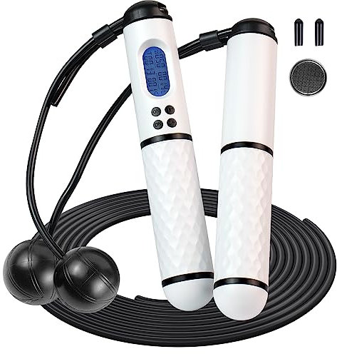 HUMBGO Skipping Ropes For Adults Jump Cordless - Digital Counter Speed Jump Rope Tangle-Free Adjustable Rope with Weighted Skipping Ropes for Fitness, Exercise Skipping Ropes Adults, Black & White
