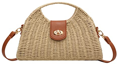 DKIIL NOIYB Straw Crossbody Bag Beach Bags for Women, Woven Rattan Straw Bag Top Handle Beach Bag Basket Purse Shoulder Bags Rattan Bag for Travel Vacation