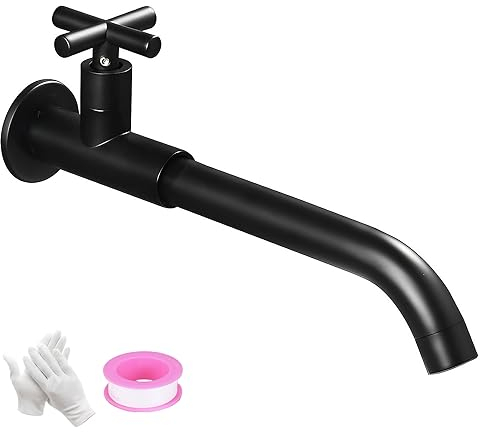 NIUKOMY Robinet Mural Lavabo Noir, Robinets Jardin en Laiton Noir, Robinetterie de d'évier Eau Froide Pivotant à 360° pour Cuisine, Extérieur, évier à Vadrouille, Piscine de Lavage, Salle de Bain
