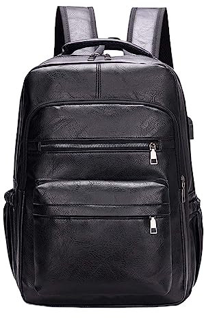 Baoblaze PU Leather Laptop Backpack Men Travel Rucksack Multiple Pockets Water Resistant Casual Daypack Computer Backpack for Fishing Shopping Hiking, Black