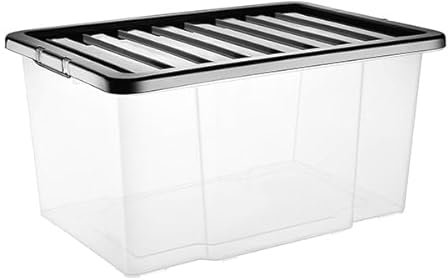 VTL® PLASTIC STORAGE BOXES WITH LID - BLACK LID - 3 SIZES - HOME - BEDROOM - GARAGE - OFFICE - SCHOOL - STORAGE - NESTABLE - STACKABLE (50 LITRE, SET OF 3)