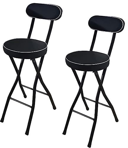 Sedia da Bar Pieghevoli Set da 2, Sgabello Alto con Sedile e Schienale Imbottito per Cucina All'aperto (Color : Zwart, Size : 60cm/24in)