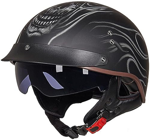 Jethelm Motorradhelm, Scooter-Helm, Brain-Cap Halbschalenhelm, Skull Caps Helme, Für Erwachsene Herren Damen, Mit Sonnenblende Schnellverschluss Schnalle, ECE-Zulassung 17,XL