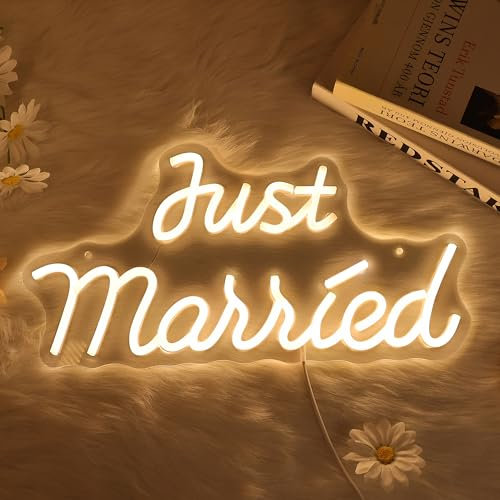 CoolGift Mart Insegna al neon con scritta Just Married, dimmerabile, a LED, per decorazioni nuziali, proposte, fidanzamenti, decorazione artistica da parete, alimentata tramite USB