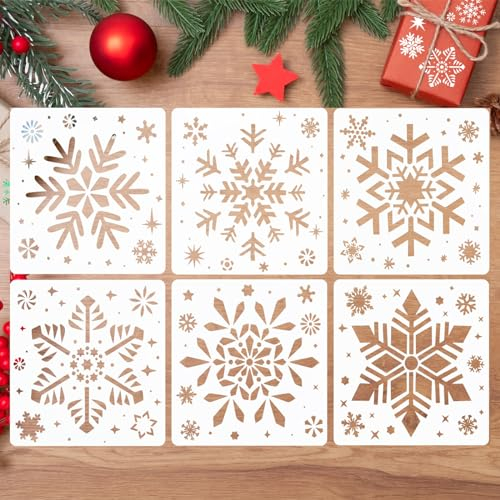 FainFun Schablone Schneeflocken Klein, 6 Stück Schneeflocken Schablone Wand, Weihnachtsschablonen, Malschablonen Weihnachten Geeignet für DIY Weihnachtsdekoration, Feiertagsdekoration (20 * 20cm) (B)