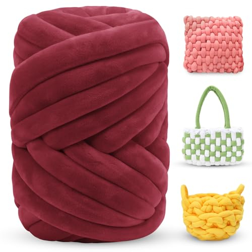 LEREATI Armstricken Wolle 500g Dicke Wolle zum Handstricken Chunky Yarn Schlauchgarn Häkelwolle Dickes Garn zum Häkeln Stricken, für Anfänger, Decken, Tasche, Handstrickgarn (Weinrot)