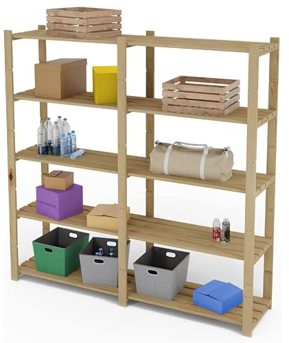 Lenmar Serie B Holzregal, Kiefer, Holz, Hellbeige, B-30 170 x 150 x 40 cm, 5 Böden, Bücherregal, Holzregal, Standregal, Wandregal, Regal mit 5 Böden, Büroregal, für Wohnzimmer, Lagerregal