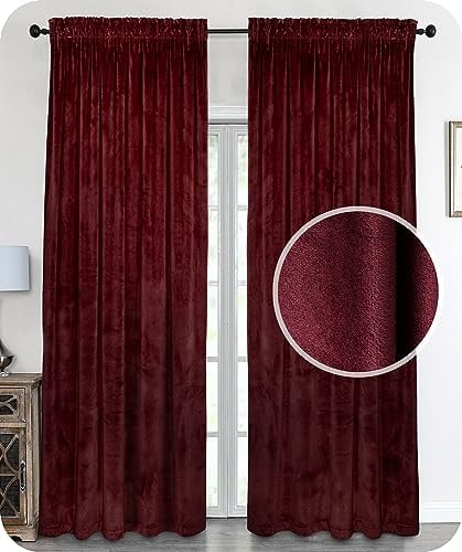 BEAUTEX Samt Vorhang Kräuselband U-Band Gardine Velvet abdunkelnd und Blickdicht, 300x245 cm (Breite 300 cm, Höhe 245 cm, Bordeaux)