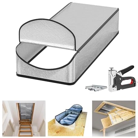 Santiano Dachbodentreppen-Isolationsabdeckung, 63,5 x 137,2 x 27,9 cm, Dachbodentür-Isolierung, ganzjährig, energiesparend, Klasse A, feuerfest, Dachgeschoss, Leiter, Isolierabdeckungs-Set