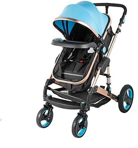 KOZWAY 2 in 1 tragbarer Kinderwagen Blauer Anti-Shock-Federn Faltbare Luxus-Kinderwagen-Einstellbare Hochansicht-Pram-Stoller