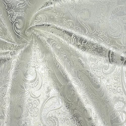 Stoff Kontor STOFFKONTOR Lurex Jacquard Silber Paisley - Öko-Tex Standard 100 - Meterware, Farbe Silber - zum Nähen von Bekleidung und Dekorationen