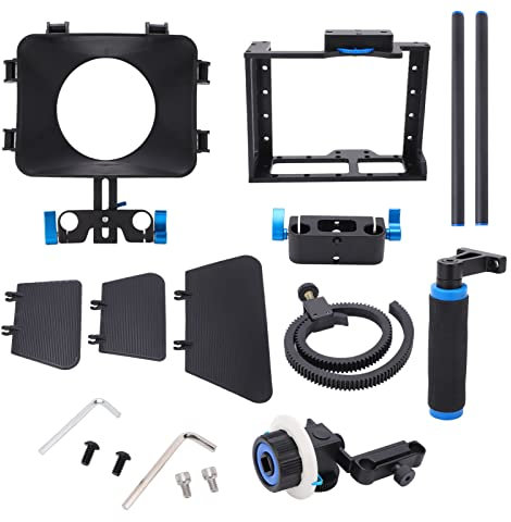 AluminumVideo Cage Rig Kit for DSLR Camera Camcorder, Film Making System with Follow Focus and Handle Grip for Vlogging