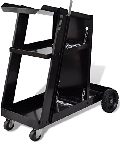 BaraSh Welding Cart Black Trolley with 3 Shelves Workshop Organiser,Welding Cart Plasma Cutter Welder Mig Tig Arc Storage for Tanks Gas Bottle