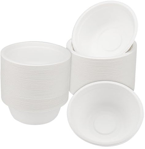 CHUENHEI Lot de 100 bol carton jetable de 500 ml, saladier jetable pour buffet, pour buffet, soupe, salade, dessert, 15,5 x 5,4 cm, blanc