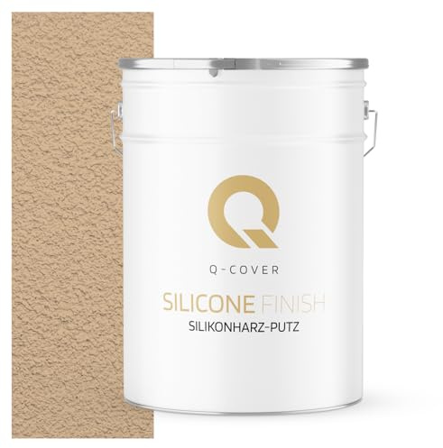 Q-COVER Silikonharz-Putz Beige F445 25 kg, 2,00 mm – Kratzputz, Außenputz, Strukturputz, Fassadenputz, Wasserabweisend, Selbstreinigung
