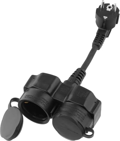 Steckdosenverteiler Außen Doppelstecker Außen Doppelstecker für Steckdose Außen 3500W, 16A 250V, IP44, Schwarz, für Küche, Büro, Außen, Innenbereich