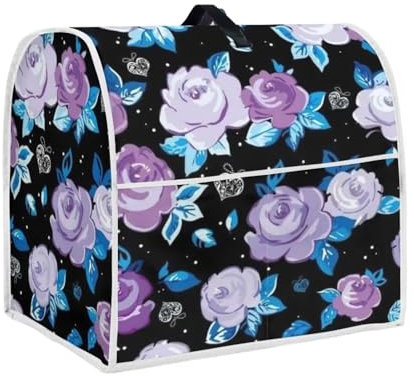 Jndtueit Purple Rose Dust Proof Stand Mixer Cover with Pocket and Top Handle,Polyester Floral Kitchen Aid Mixer Cover for Women Kitchen Small Appliance Cover,S