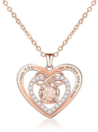 AILUOR Colliers de pierres de naissance pour femmes, collier à pendentifs amour infini Collier de cœur en cristal plaqué or rose Cadeaux d'anniversaire pour femme maman