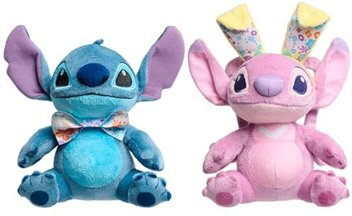Just Play Disney Stitch Lot de 2 petites peluches de Pâques en peluche Stitch et ange de 17,8 cm, matériau doux, jouets pour enfants à partir de 2 ans