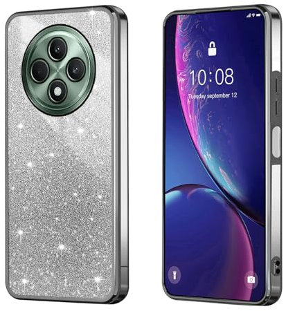 BEEJTUNY Case for OPPO Reno12 F/Reno 12 F 5G/Reno12 FS 5G, Transparent Protective Cover with Gradient Glitter, Soft and Beautiful Bumper Shell, Stylish Shockproof Cover. Black