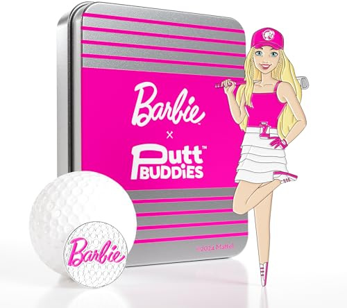 PuttBuddies Barbie Chasing Birdies Barbie Golf Divot Tool and Ball Marker – Magnetic Collectible Golf Gift Set with Hat Clip & Tin for Golfers, Golf Accessories for Women
