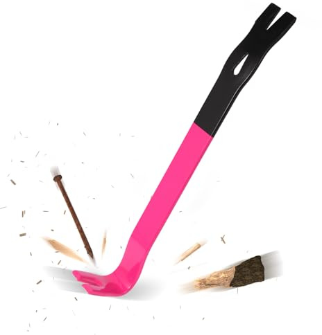 12'' Flat Pry Bar Crow Bar Nail Puller, Pink Black Color Angled Curved Head Metal Wood Board Tire Removing Wrecking Prying Tool Heavy Duty