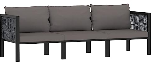 KATERYY 3-Sitzer-Sofa mit Auflage Anthrazit Poly Rattan,Anthrazitfarbenes 3Sitzer Loungesofa aus Poly Rattan für drinnen und draußen