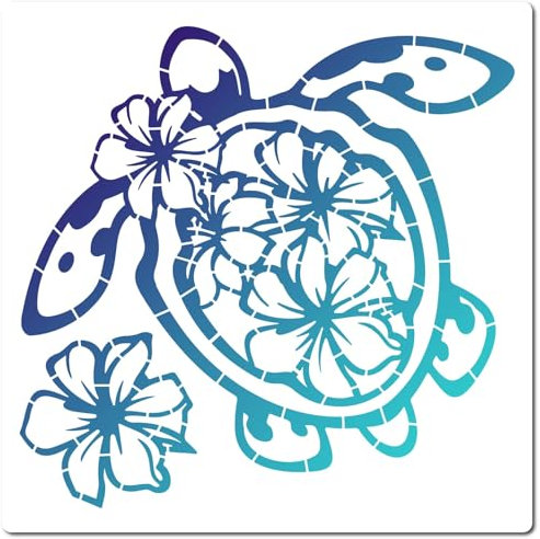 GORGECRAFT 30x30cm Große Meeresschildkröten Schablone Strand Ozean Tier Schildkröte Blume Zeichenvorlage Hawaii Wiederverwendbare Kunststoff Schablonen Zum Malen Auf Holz Wänden Türen Leinwand Heimdek