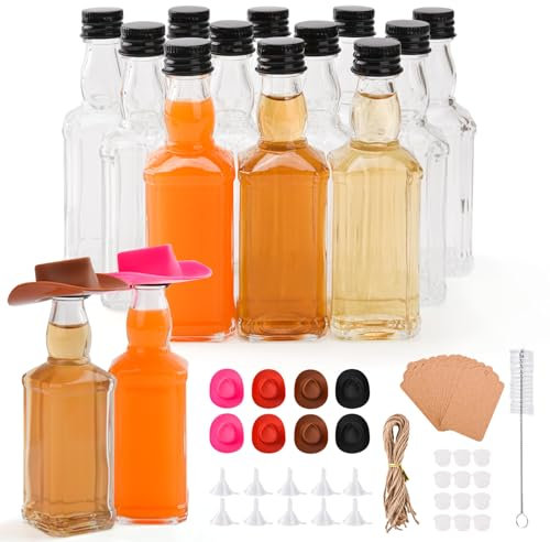 12 Stück 50ml Mini Glasflaschen, Likörflaschen Kleine Glasflaschen zum Befüllen, Schnapsflaschen zum Befüllen Shot Gläser Shot Flaschen für Liqueur, Ingwer Shots, Schnäpse, Saft, Smoothie, Sirup
