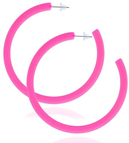 Neon Ohrringe Damen, Neon Ohrringe, Ohrringe 80er 90er Style, Ohrringe Creolen Neon, Neon Ohrringe Acryl, Geeignet für Karneval, Halloween, Mottoparty, Maskerade/Rot