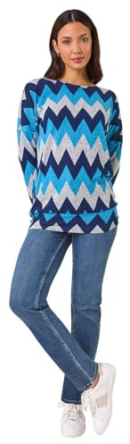 Roman Originals Blouson Top for Women UK Ladies Drop Shoulder Long Sleeve Jersey Stretchy Oversized Casual Office Jumper Soft Everyday Sweater Lounge Sweatshirt Blouses - Blue Navy Grey - Size 12