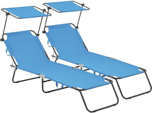 Habitat et Jardin Conjunto de 2 tumbonas Plegables Lazy - con sombrilla - Azul