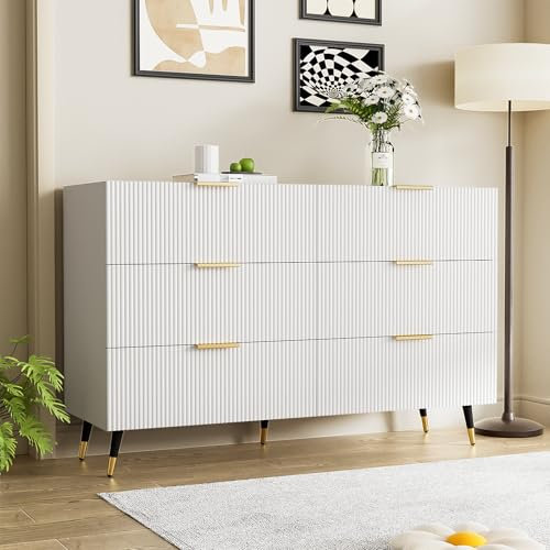 SUKY Elegantes Sideboard mit modernem Design, Kommode mit Schubladen und viel Stauraum, 120 L x 77 B x 40H(cm) (Weiß und Gold)
