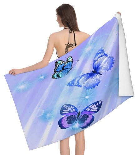 Leichong Telo Mare Microfibra 70x140 cm Farfalla Viola, Telo da Bagno in 3D Adatto Ai Bambini Asciugamano da Spiaggia da Asciugatura Rapida Assorbente per Palestra, Yoga