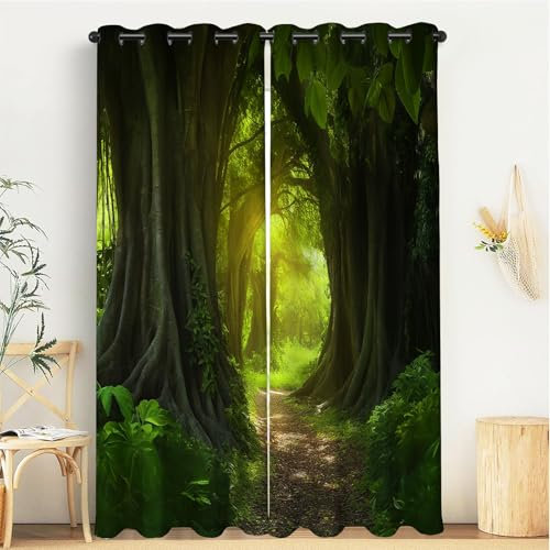 Blickdichte Vorhänge Kinderzimmer Urwald Pflanzenlandschaft Gardinen Mit Ösen Für Mädchenzimmer, Jugendzimmer, Babyzimmer Fensterbehandlungen Wohnzimmer H210Xb132